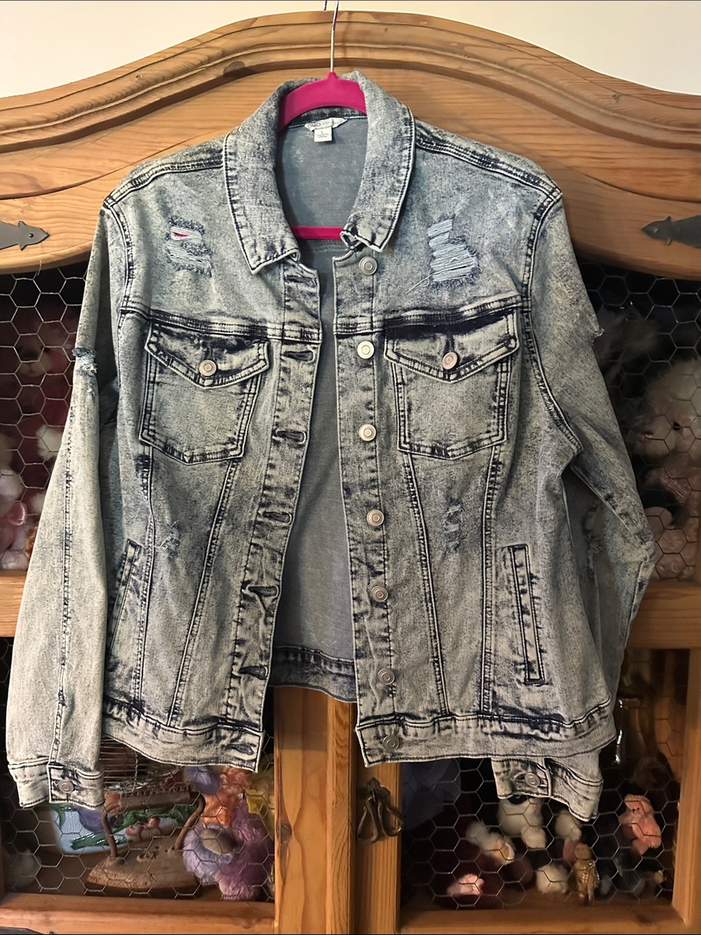 Cato Grey Acid-Wash Distressed Denim Jacket